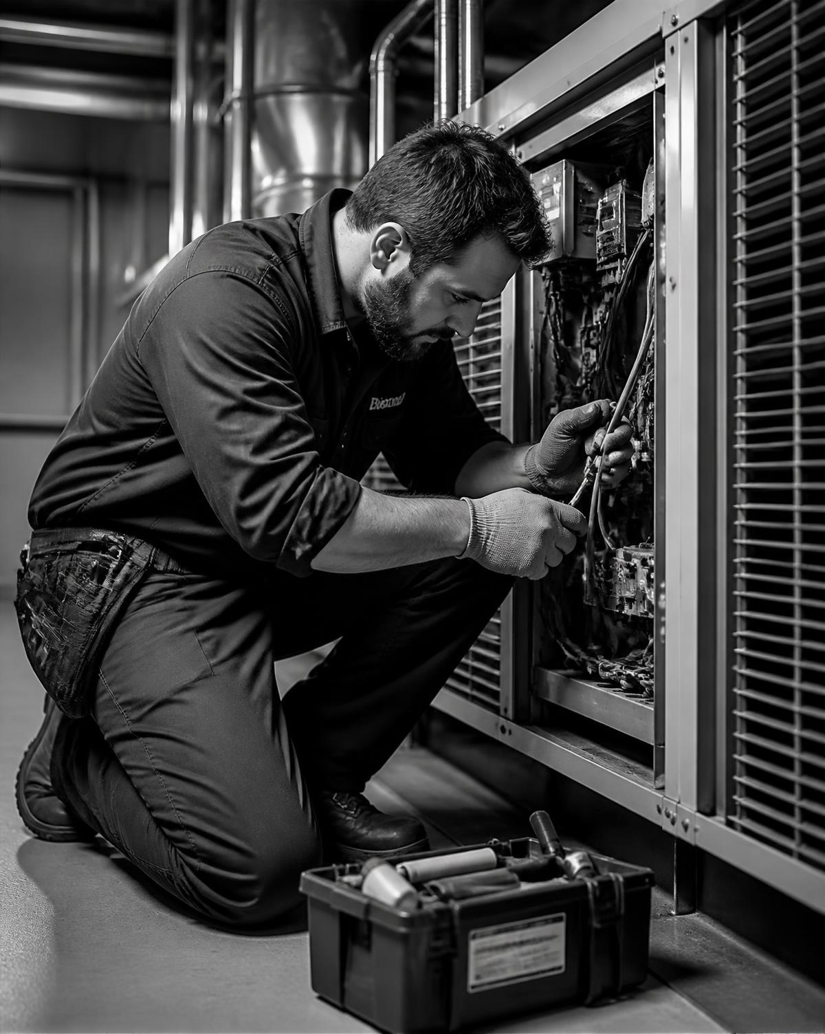 Técnico Startek realizando manutenção corretiva em equipamento